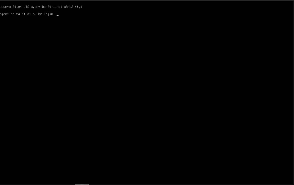 Agent console login prompt after netboot (VM example)