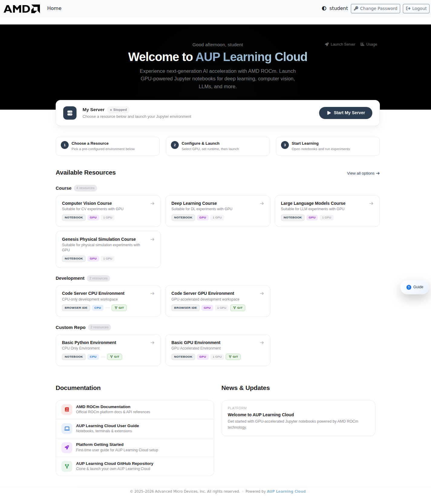 Resource selection page