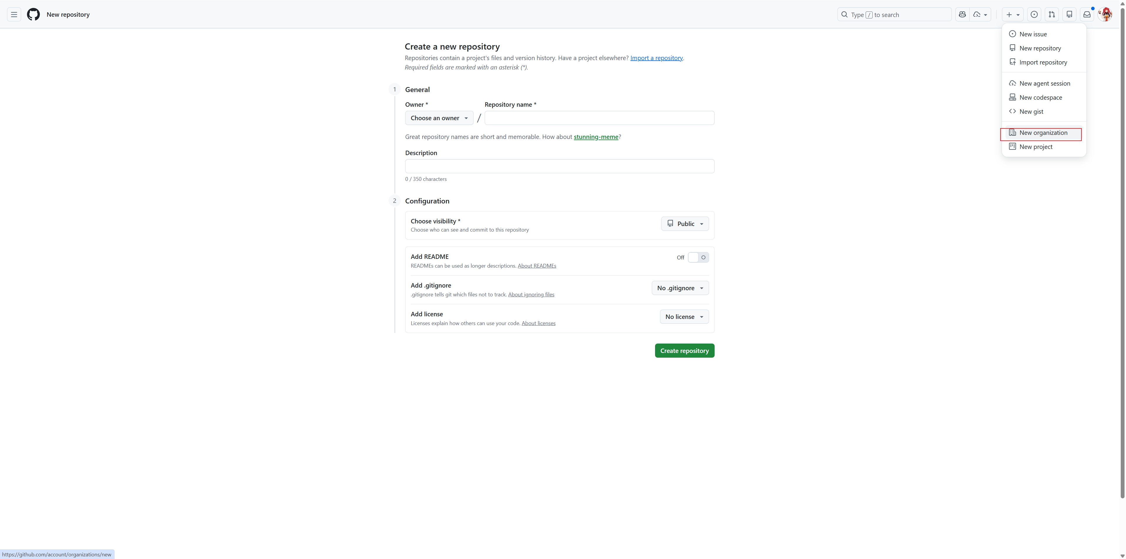 New Organization Option