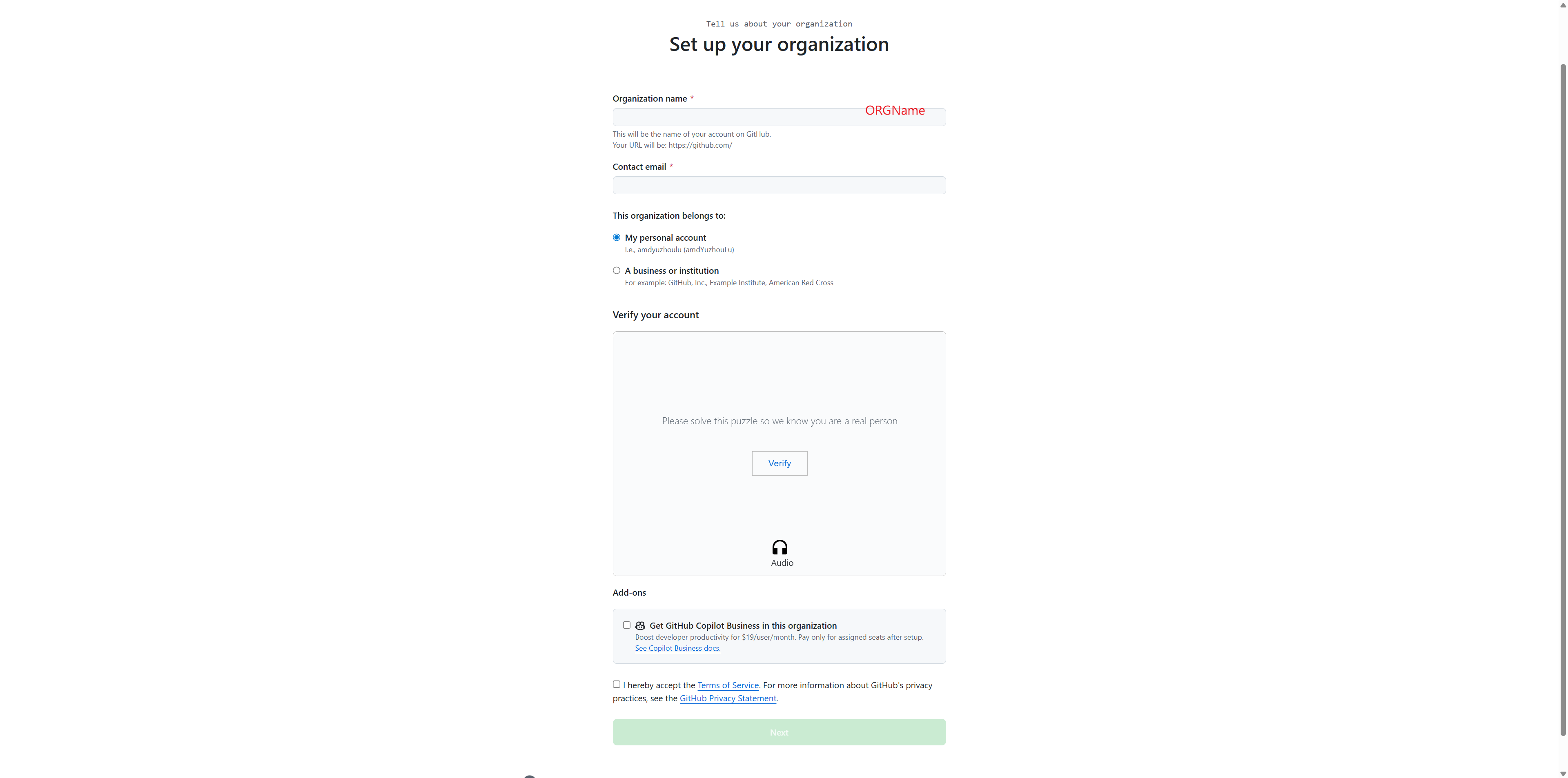 Organization Setup Form