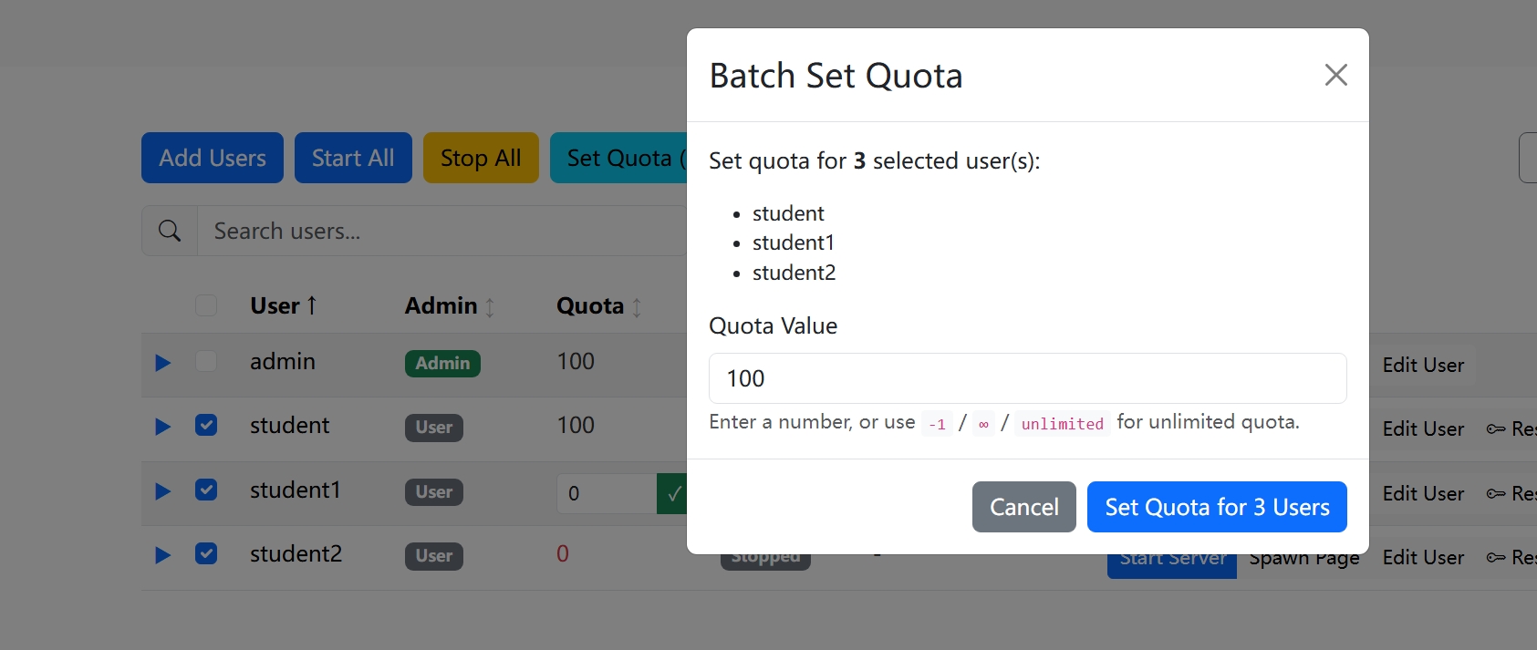 Batch Quota Modal